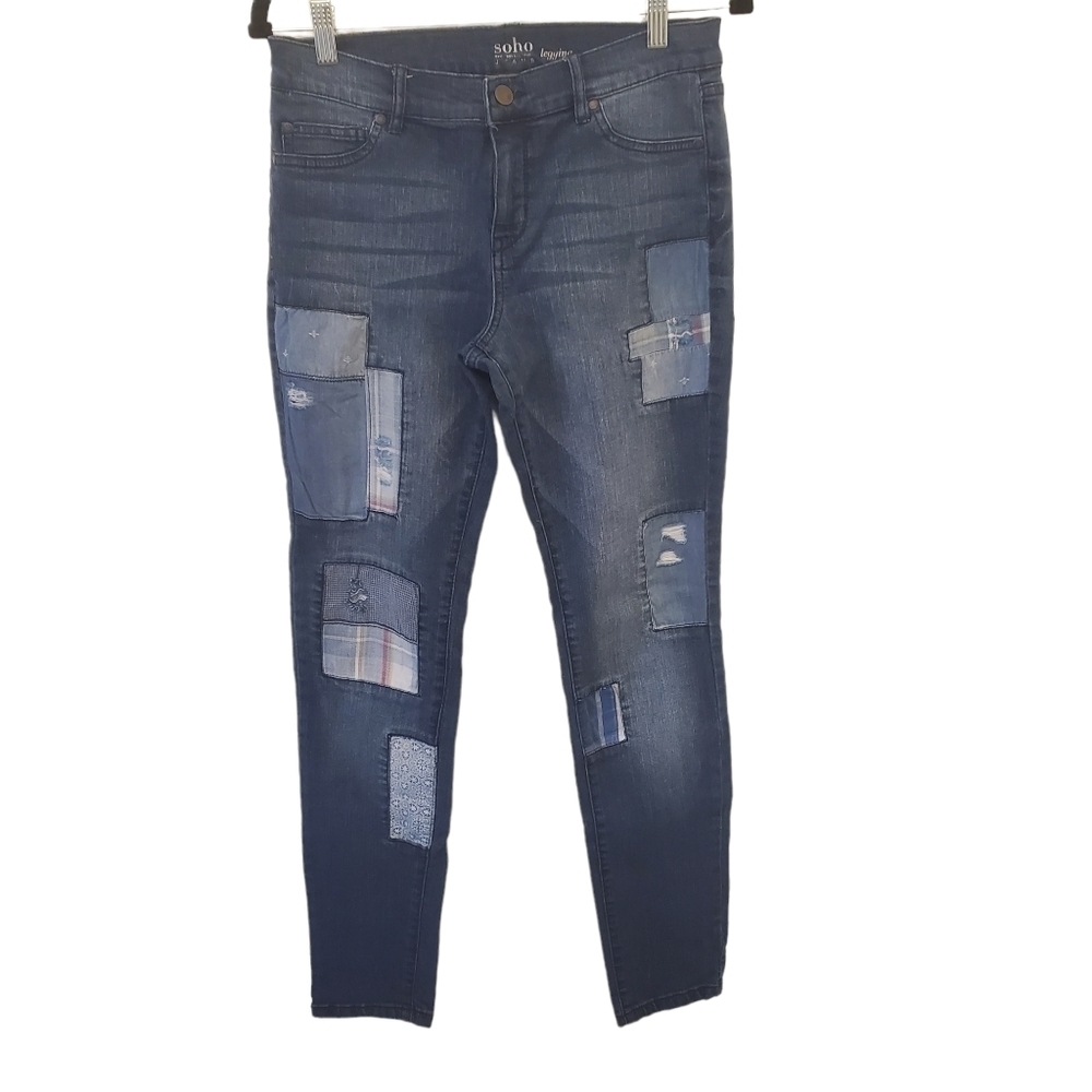 Soho Size 8 Cotton Blend Patchwork Leggins Stretchy Denin